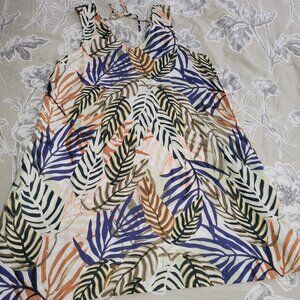 Tahari Sleeveless Linen Leaf Print Dress w/ Pockets Size Medium NWT